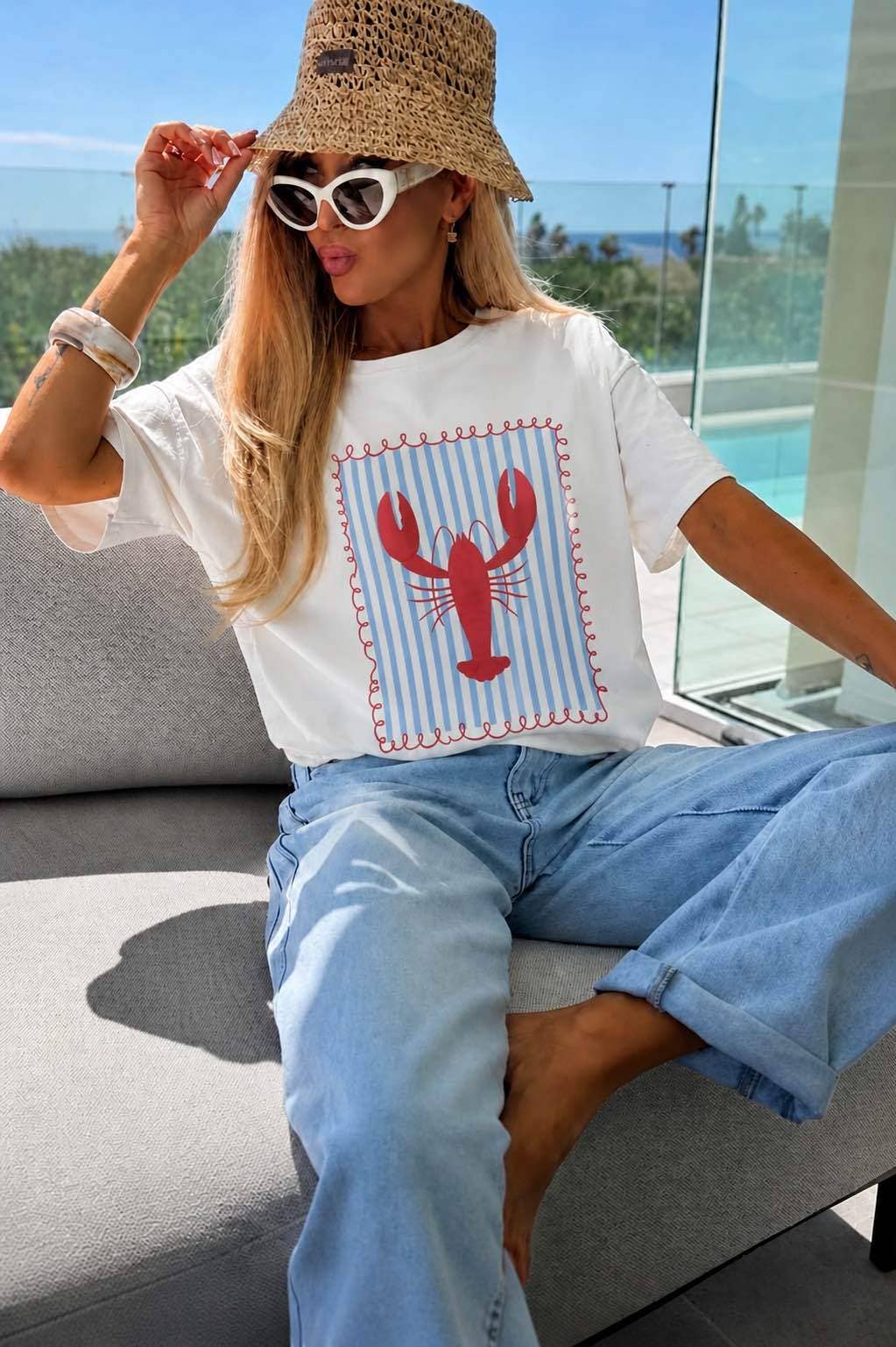 T-shirt i bomuld med print, trendy, premiumkvalitet JG142