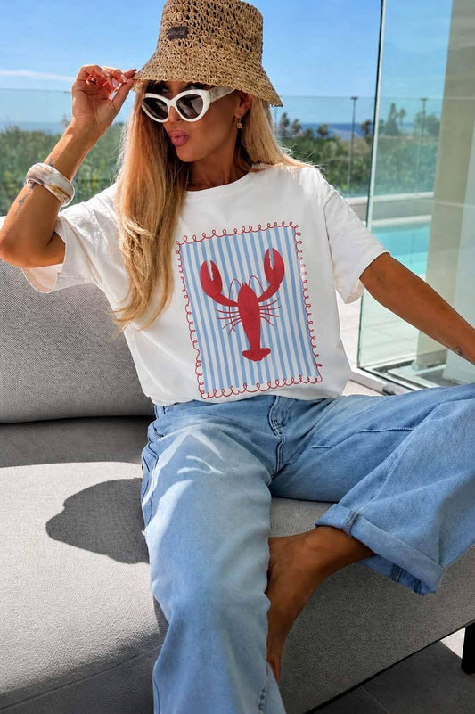 T-shirt i bomuld med print, trendy, premiumkvalitet
