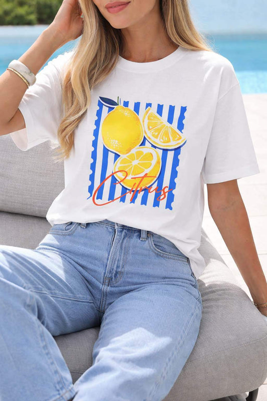 T-shirt i bomuld med print, trendy, premiumkvalitet